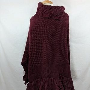 Coldwater Creek Sweater Knit Poncho Fringe Accent